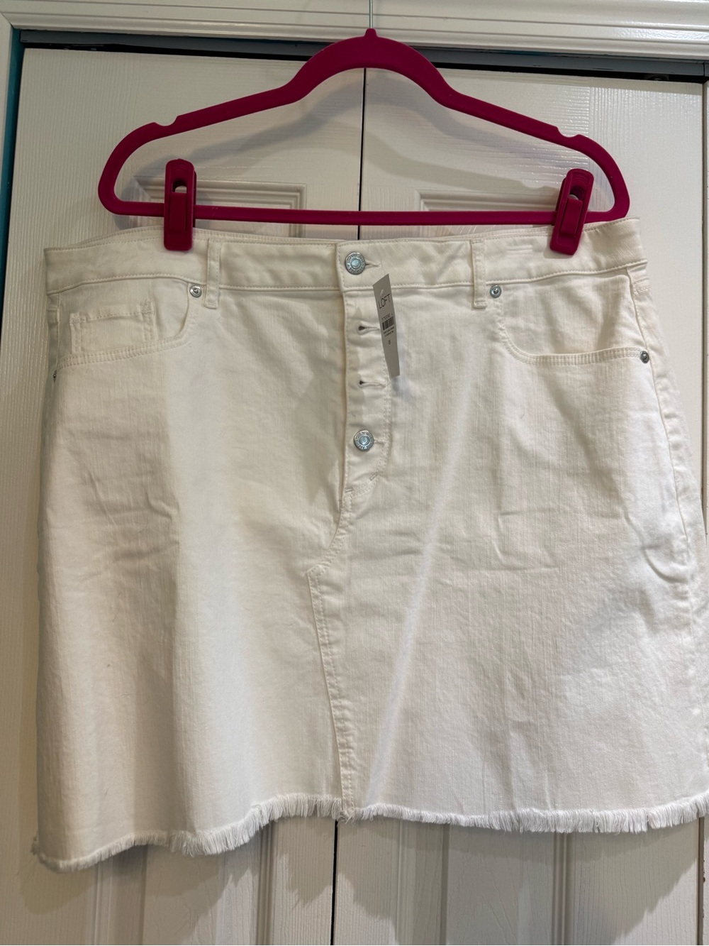LOFT White Denim Button-Front Mini Skirt